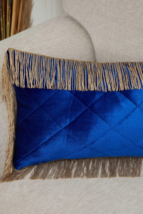 20x12 Quilted Velvet Long Fringes Throw Pillow Cover, Large Decorative Pillow Cover for Housewarming Gift, Modern Fringe Lumbar Pillow,K-354