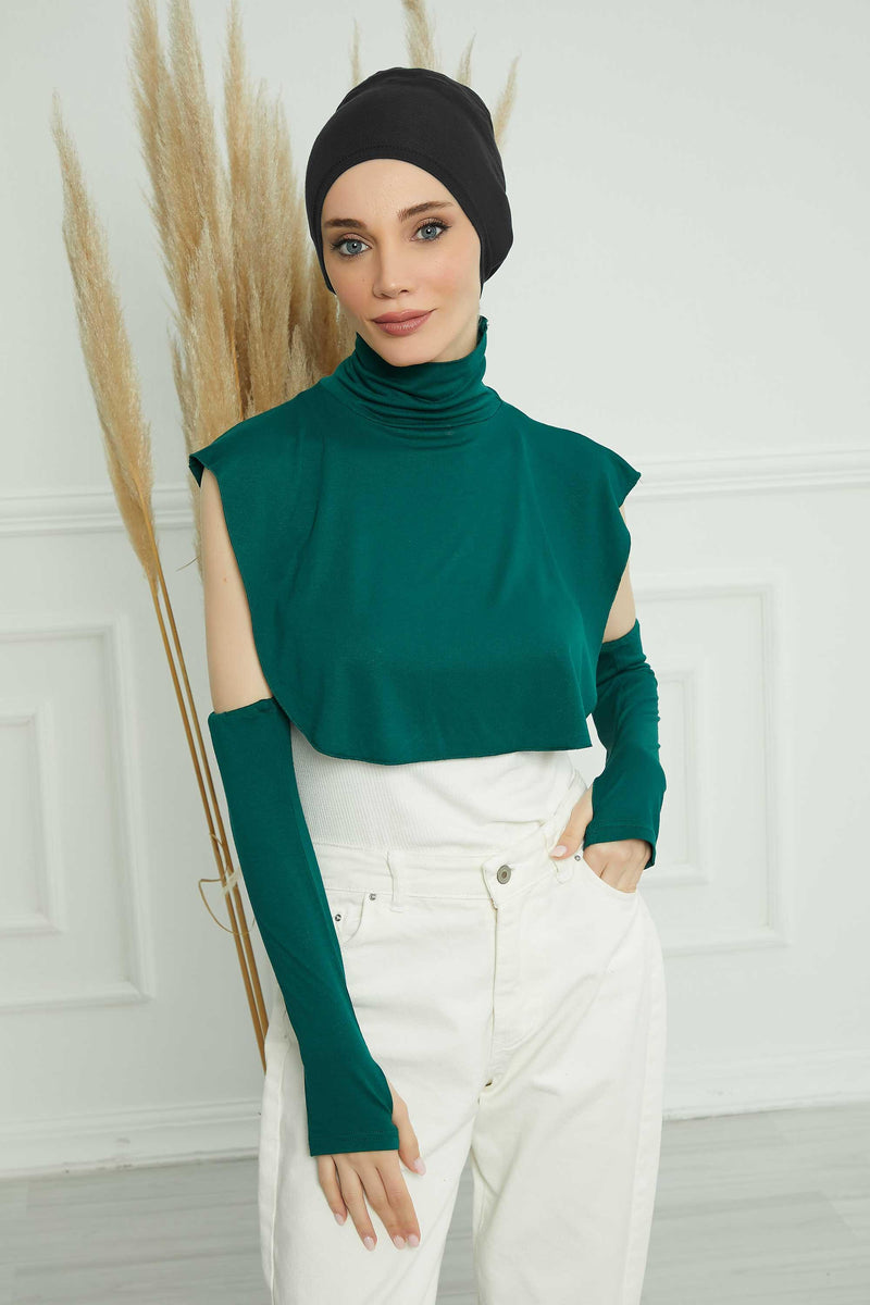 3 in 1 Neck Cover and Pair of Sleeve Extenders, Versatile Neck Coverage with Coordinating Dual Arm Warmers, Multipack Hijab Wear,KPT-2