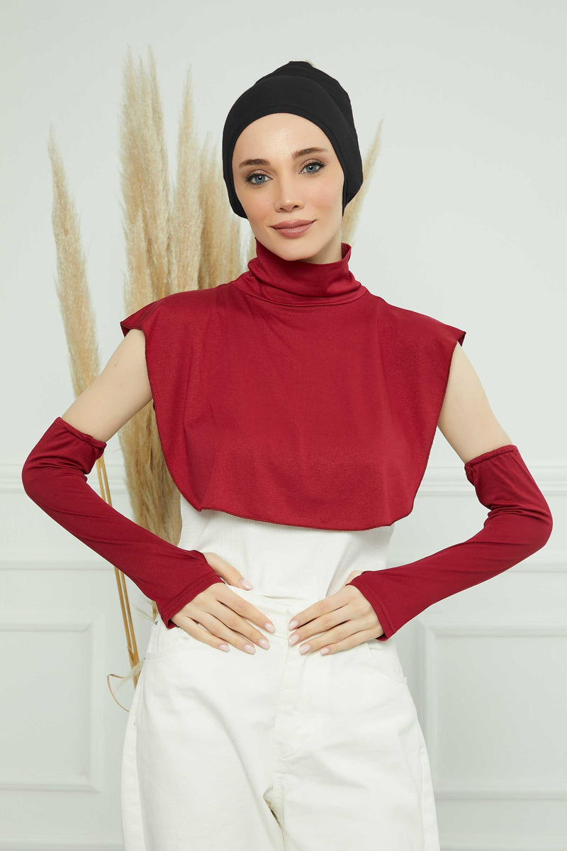 3 in 1 Neck Cover and Pair of Sleeve Extenders, Versatile Neck Coverage with Coordinating Dual Arm Warmers, Multipack Hijab Wear,KPT-2