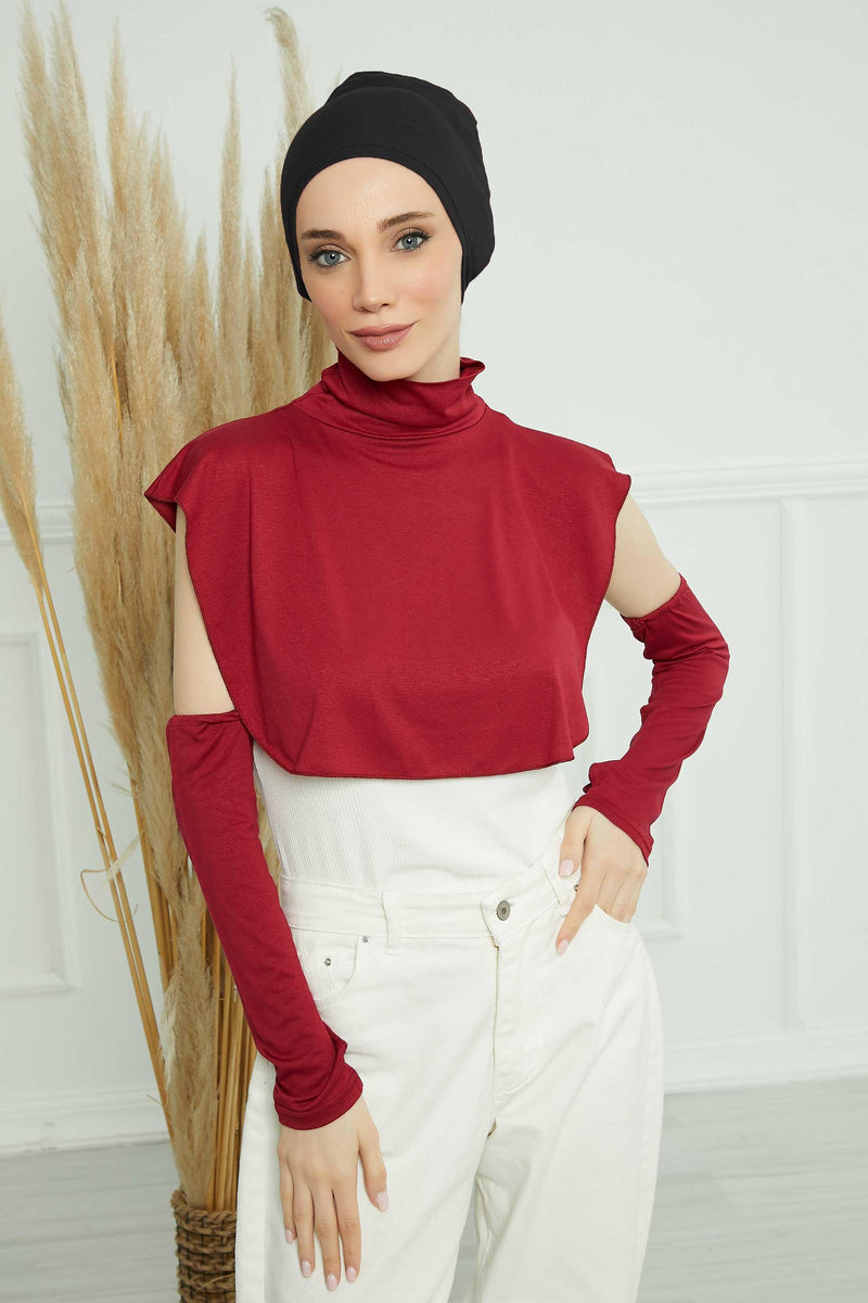 3 in 1 Neck Cover and Pair of Sleeve Extenders, Versatile Neck Coverage with Coordinating Dual Arm Warmers, Multipack Hijab Wear,KPT-2