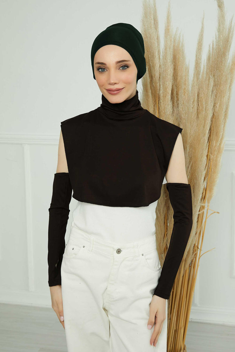 3 in 1 Neck Cover and Pair of Sleeve Extenders, Versatile Neck Coverage with Coordinating Dual Arm Warmers, Multipack Hijab Wear,KPT-2