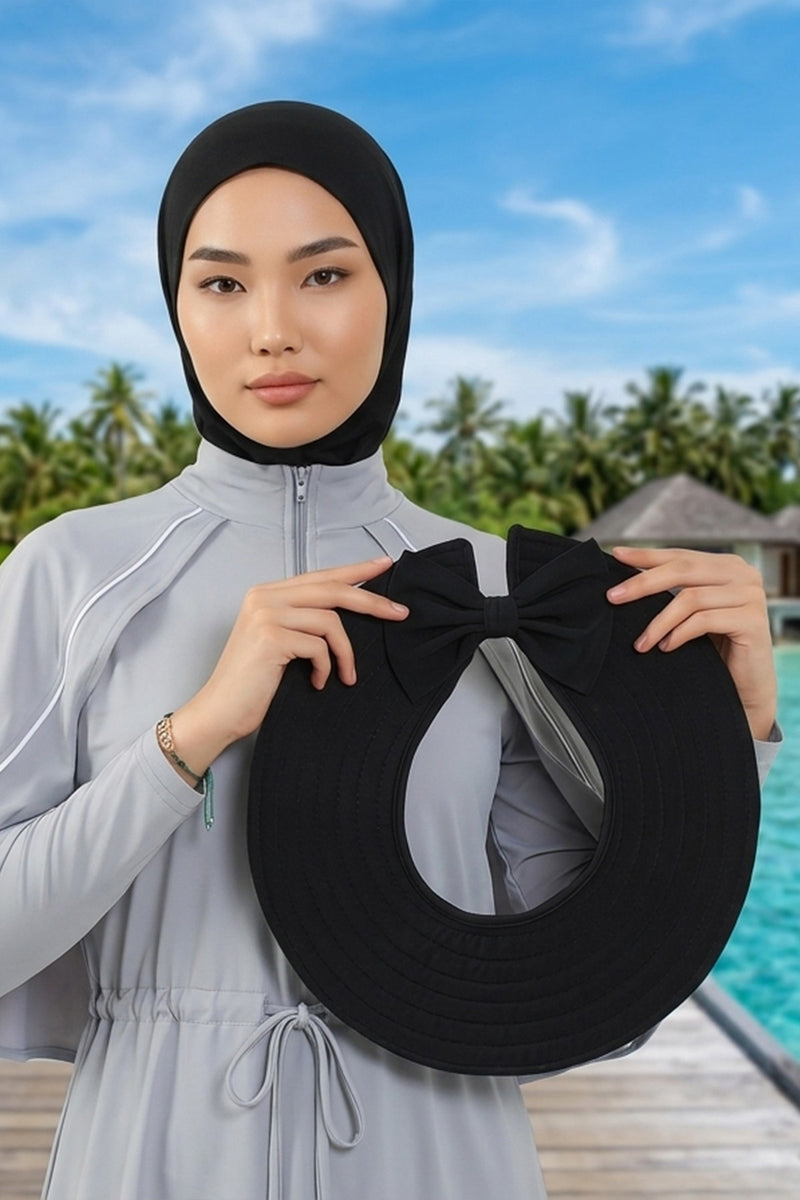 3 Piece Modest Swim Bonnet Set for Women, Hijab Swim Hat with Visor and Cap, Quick Dry Full Coverage Pool Beach Headwear,ST-1SN