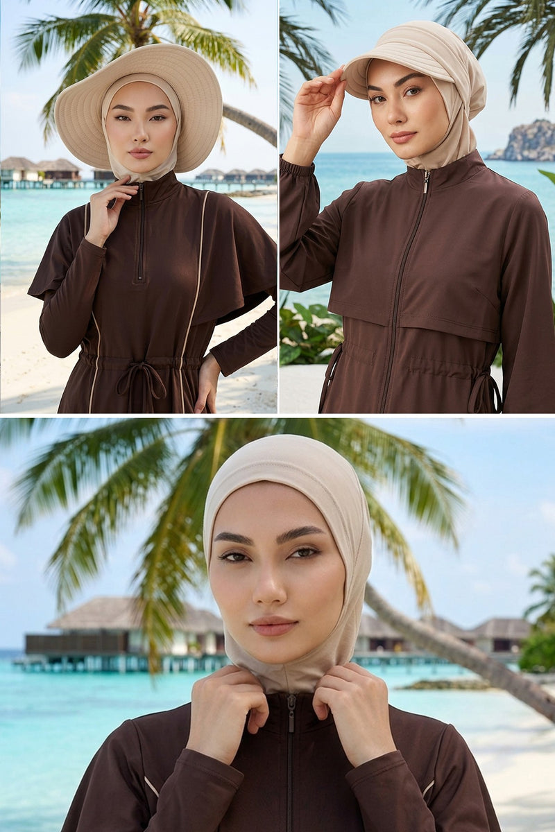 3 Piece Modest Swim Bonnet Set for Women, Hijab Swim Hat with Visor and Cap, Quick Dry Full Coverage Pool Beach Headwear,ST-1SN