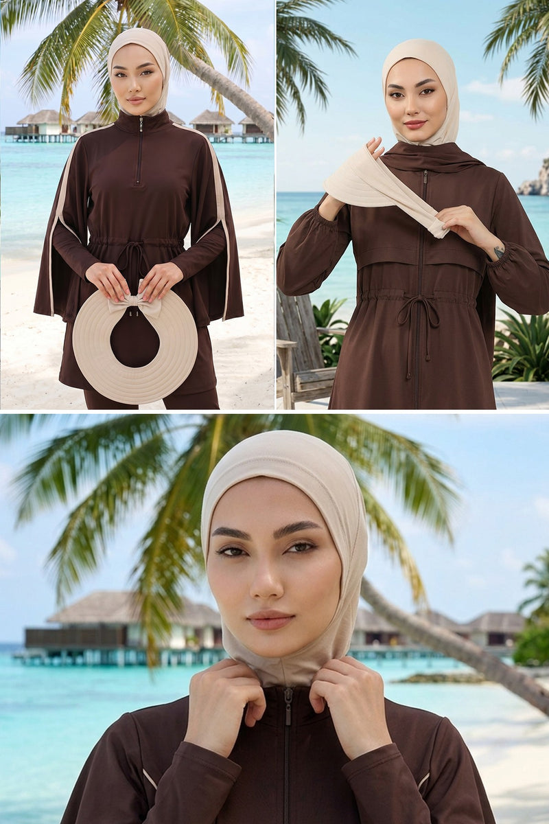 3 Piece Modest Swim Bonnet Set for Women, Hijab Swim Hat with Visor and Cap, Quick Dry Full Coverage Pool Beach Headwear,ST-1SN