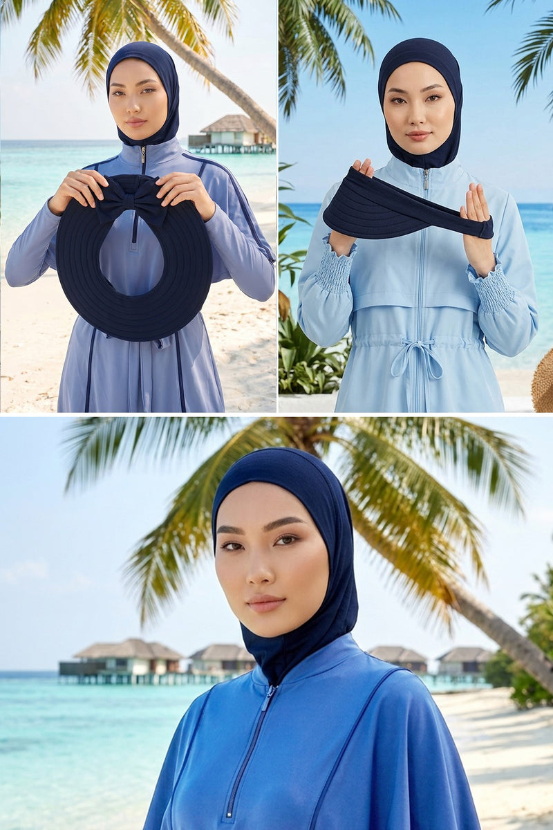 3 Piece Modest Swim Bonnet Set for Women, Hijab Swim Hat with Visor and Cap, Quick Dry Full Coverage Pool Beach Headwear,ST-1SN