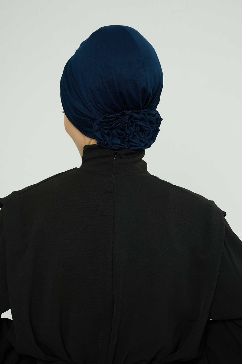 Pleated Instant Turban made from High Quality Combed Cotton, Comfortable Pre-Tied Turban Hijab, Flexible Chemo Cancer Bonnet Headwear,B-74 Navy Blue