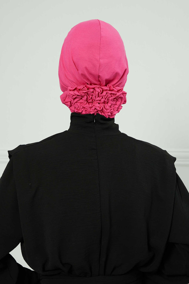 Pleated Instant Turban made from High Quality Combed Cotton, Comfortable Pre-Tied Turban Hijab, Flexible Chemo Cancer Bonnet Headwear,B-74 Fuchsia