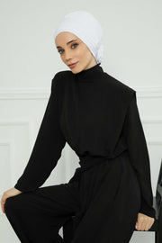 Pleated Instant Turban made from High Quality Combed Cotton, Comfortable Pre-Tied Turban Hijab, Flexible Chemo Cancer Bonnet Headwear,B-74 White