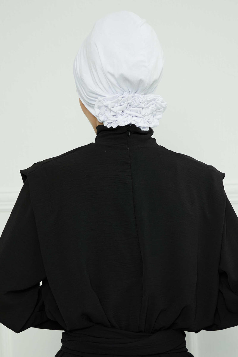 Pleated Instant Turban made from High Quality Combed Cotton, Comfortable Pre-Tied Turban Hijab, Flexible Chemo Cancer Bonnet Headwear,B-74 White