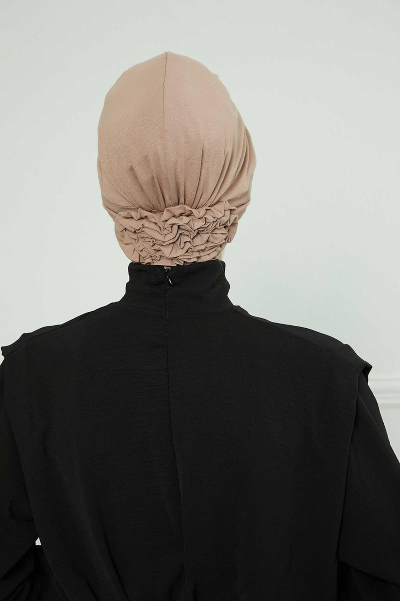 Pleated Instant Turban made from High Quality Combed Cotton, Comfortable Pre-Tied Turban Hijab, Flexible Chemo Cancer Bonnet Headwear,B-74 Mink