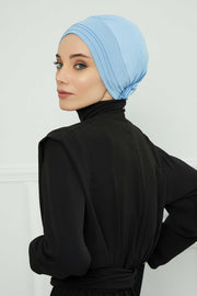 Pleated Instant Turban made from High Quality Combed Cotton, Comfortable Pre-Tied Turban Hijab, Flexible Chemo Cancer Bonnet Headwear,B-74 Blue