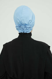 Pleated Instant Turban made from High Quality Combed Cotton, Comfortable Pre-Tied Turban Hijab, Flexible Chemo Cancer Bonnet Headwear,B-74 Blue
