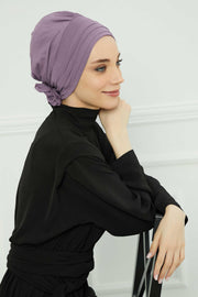 Pleated Instant Turban made from High Quality Combed Cotton, Comfortable Pre-Tied Turban Hijab, Flexible Chemo Cancer Bonnet Headwear,B-74 Lilac