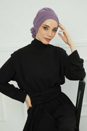 Pleated Instant Turban made from High Quality Combed Cotton, Comfortable Pre-Tied Turban Hijab, Flexible Chemo Cancer Bonnet Headwear,B-74 Lilac