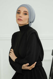 Pleated Instant Turban made from High Quality Combed Cotton, Comfortable Pre-Tied Turban Hijab, Flexible Chemo Cancer Bonnet Headwear,B-74 Grey 2