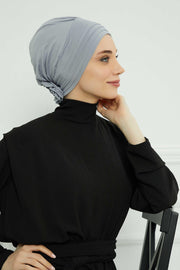 Pleated Instant Turban made from High Quality Combed Cotton, Comfortable Pre-Tied Turban Hijab, Flexible Chemo Cancer Bonnet Headwear,B-74 Grey 2