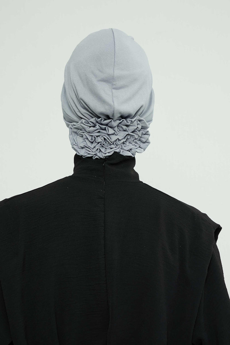 Pleated Instant Turban made from High Quality Combed Cotton, Comfortable Pre-Tied Turban Hijab, Flexible Chemo Cancer Bonnet Headwear,B-74 Grey 2