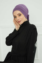 Pleated Instant Turban made from High Quality Combed Cotton, Comfortable Pre-Tied Turban Hijab, Flexible Chemo Cancer Bonnet Headwear,B-74 Purple 2
