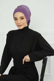 Pleated Instant Turban made from High Quality Combed Cotton, Comfortable Pre-Tied Turban Hijab, Flexible Chemo Cancer Bonnet Headwear,B-74 Purple 2