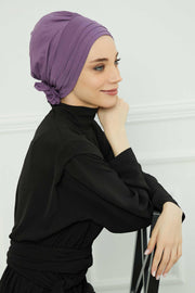 Pleated Instant Turban made from High Quality Combed Cotton, Comfortable Pre-Tied Turban Hijab, Flexible Chemo Cancer Bonnet Headwear,B-74 Purple 2