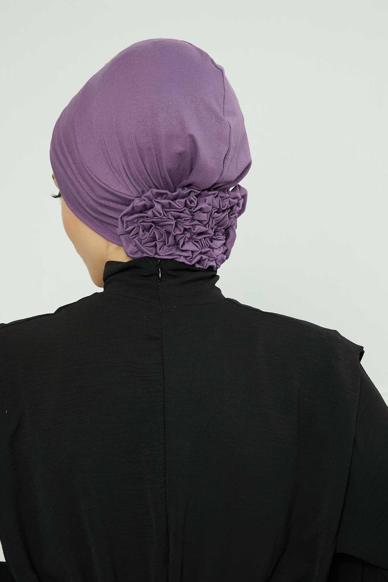 Pleated Instant Turban made from High Quality Combed Cotton, Comfortable Pre-Tied Turban Hijab, Flexible Chemo Cancer Bonnet Headwear,B-74 Purple 2