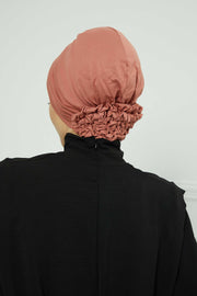 Pleated Instant Turban made from High Quality Combed Cotton, Comfortable Pre-Tied Turban Hijab, Flexible Chemo Cancer Bonnet Headwear,B-74 Salmon