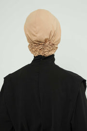 Pleated Instant Turban made from High Quality Combed Cotton, Comfortable Pre-Tied Turban Hijab, Flexible Chemo Cancer Bonnet Headwear,B-74 Sand Brown