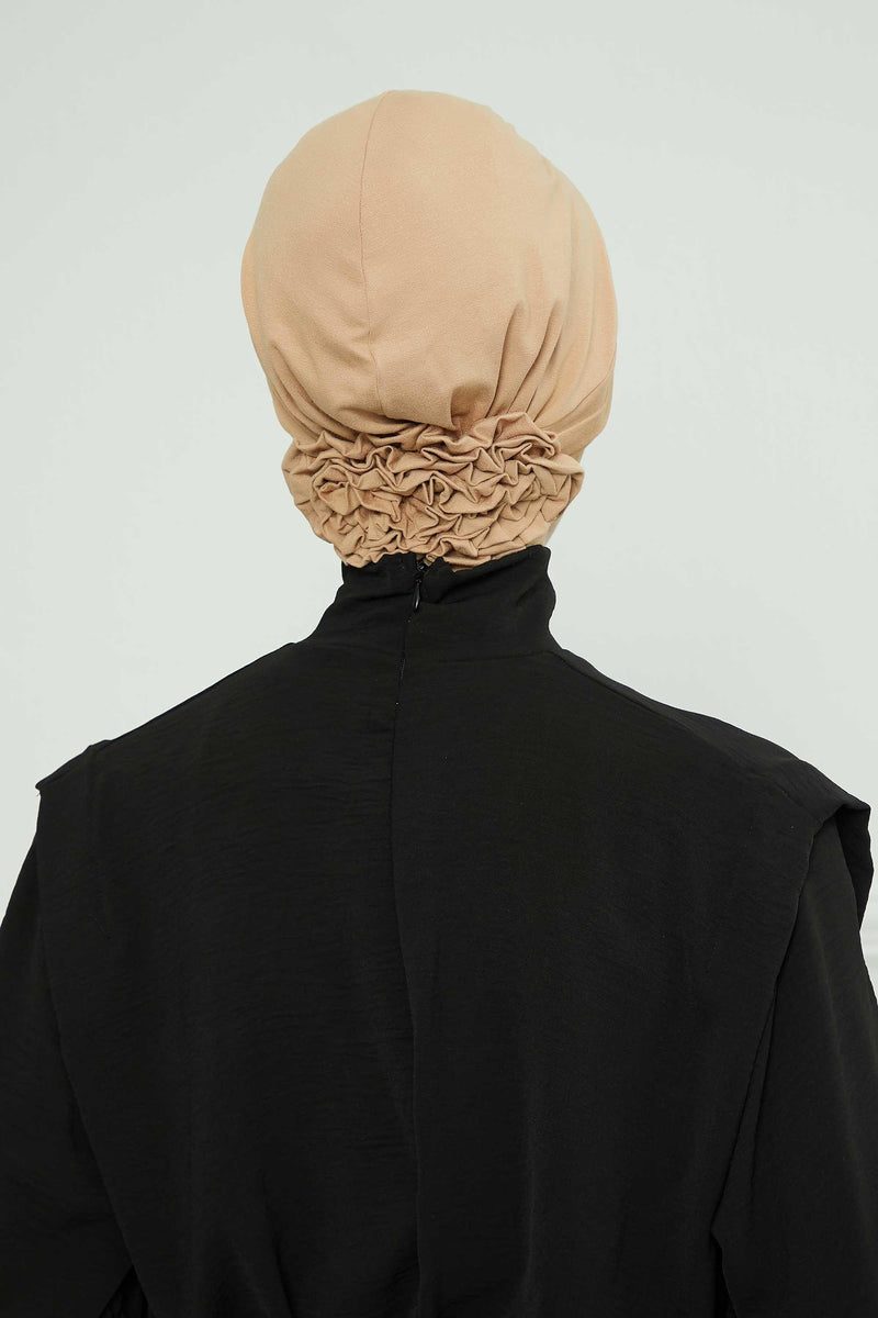 Pleated Instant Turban made from High Quality Combed Cotton, Comfortable Pre-Tied Turban Hijab, Flexible Chemo Cancer Bonnet Headwear,B-74 Sand Brown