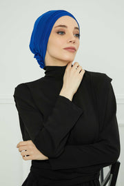 Pleated Instant Turban made from High Quality Combed Cotton, Comfortable Pre-Tied Turban Hijab, Flexible Chemo Cancer Bonnet Headwear,B-74 Sax Blue