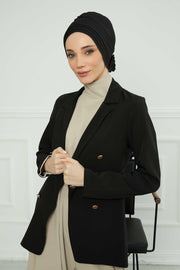 Pleated Instant Turban made from High Quality Combed Cotton, Comfortable Pre-Tied Turban Hijab, Flexible Chemo Cancer Bonnet Headwear,B-74 Black
