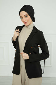 Pleated Instant Turban made from High Quality Combed Cotton, Comfortable Pre-Tied Turban Hijab, Flexible Chemo Cancer Bonnet Headwear,B-74 Black