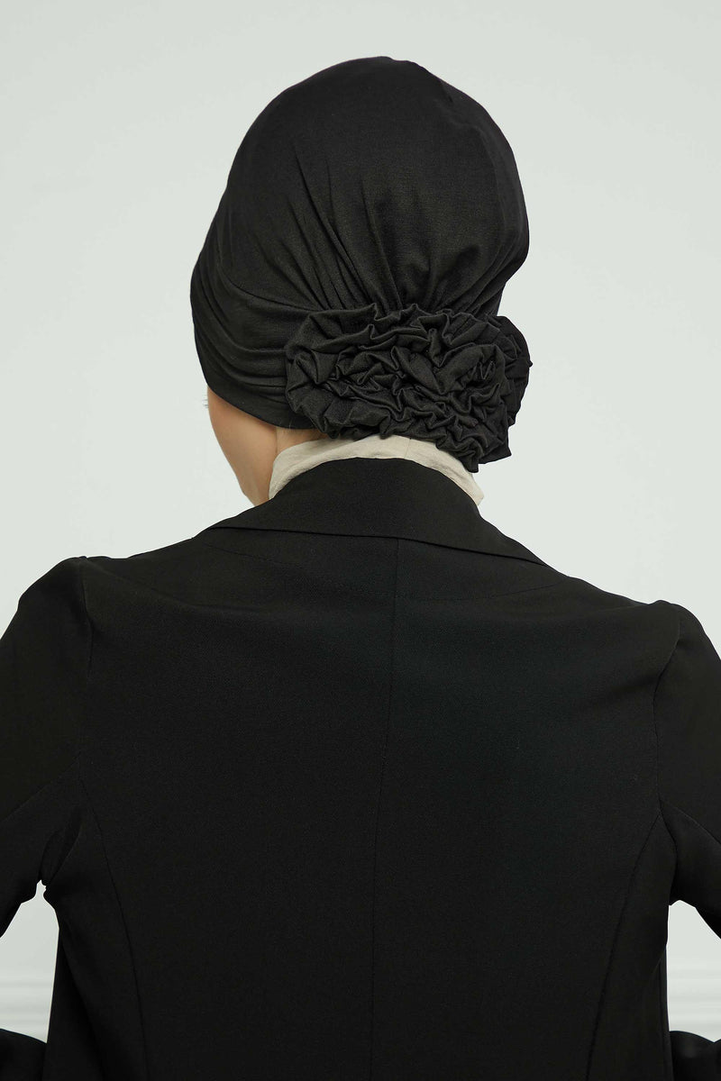 Pleated Instant Turban made from High Quality Combed Cotton, Comfortable Pre-Tied Turban Hijab, Flexible Chemo Cancer Bonnet Headwear,B-74 Black