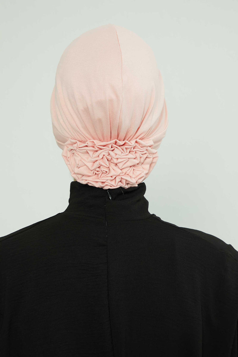 Pleated Instant Turban made from High Quality Combed Cotton, Comfortable Pre-Tied Turban Hijab, Flexible Chemo Cancer Bonnet Headwear,B-74 Powder