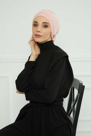 Pleated Instant Turban made from High Quality Combed Cotton, Comfortable Pre-Tied Turban Hijab, Flexible Chemo Cancer Bonnet Headwear,B-74 Powder