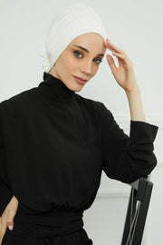 Pleated Instant Turban made from High Quality Combed Cotton, Comfortable Pre-Tied Turban Hijab, Flexible Chemo Cancer Bonnet Headwear,B-74 Ivory