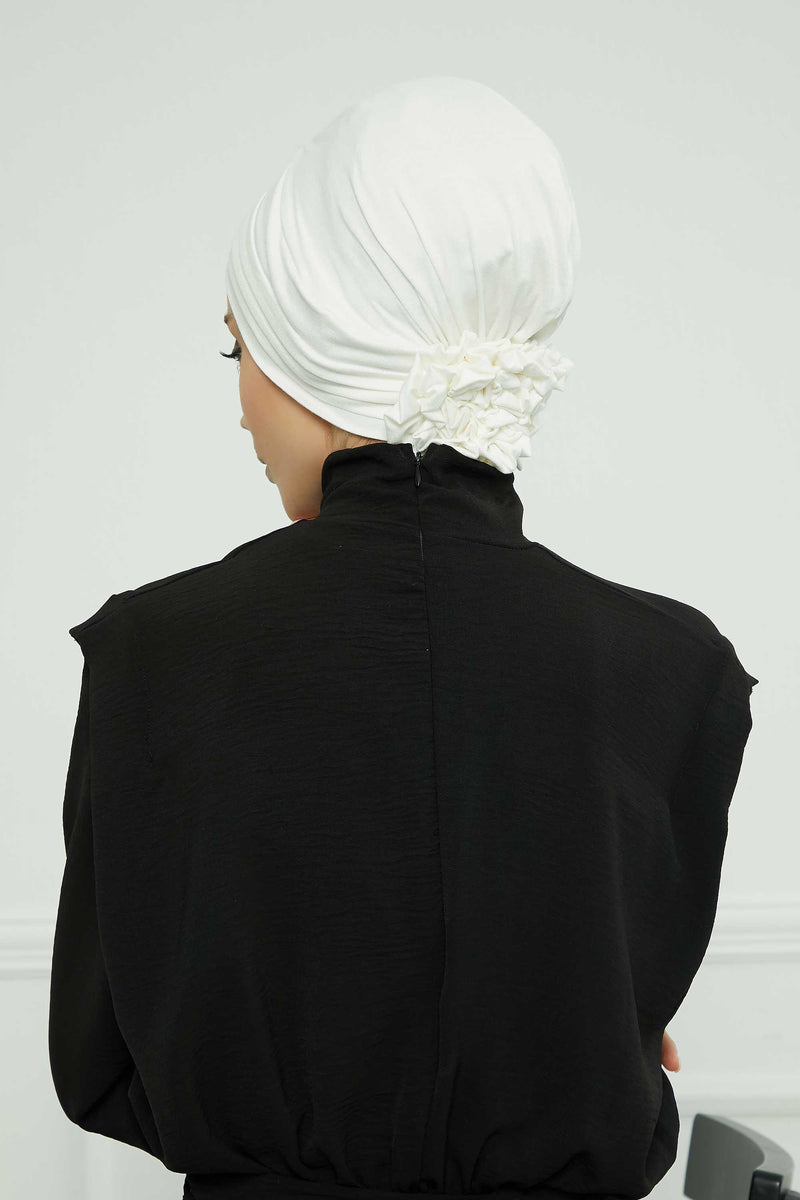 Pleated Instant Turban made from High Quality Combed Cotton, Comfortable Pre-Tied Turban Hijab, Flexible Chemo Cancer Bonnet Headwear,B-74 Ivory