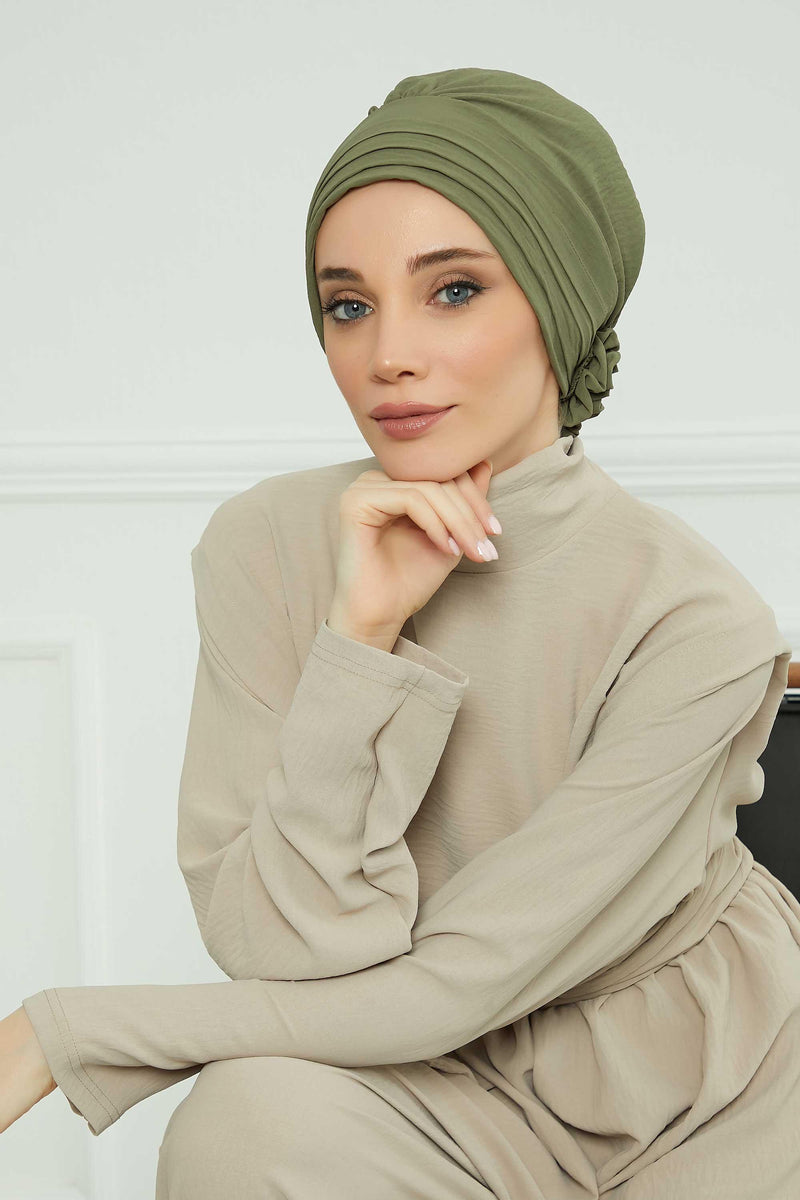 عمامة فورية مطوية مصنوعة من قماش إيروبين عالي الجودة، حجاب عمامة أنيق مقاوم للتجاعيد، غطاء رأس بغطاء رأس كيميائي سهل الالتفاف، B-74A