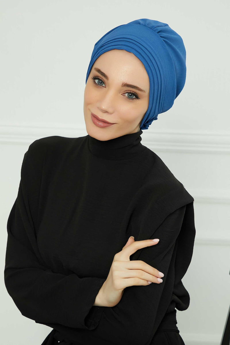 عمامة فورية مطوية مصنوعة من قماش إيروبين عالي الجودة، حجاب عمامة أنيق مقاوم للتجاعيد، غطاء رأس بغطاء رأس كيميائي سهل الالتفاف، B-74A