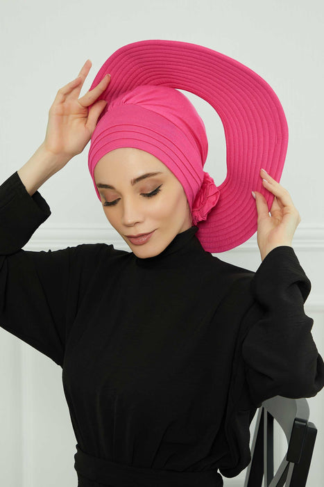 Turban Sun Hat for Women with Detachable Visor, Summer Sun Protective Head Cover for Modest Hijab Fashion, Handy Beach Hat for Women,S-2P