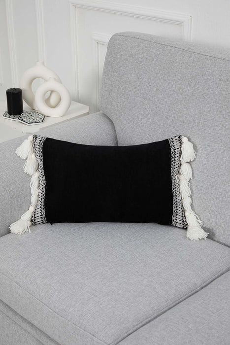 Tasseled Throw Pillow Cover with Beautiful Knitted Motifs, 20x12 Inches Solid Cushion Cover with Big Tassels, Couch Pillow Cover Decor,K-285