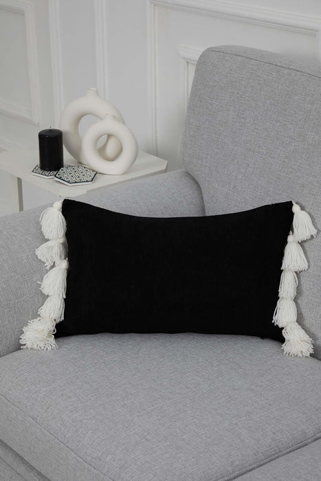 Tasseled Throw Pillow Cover with Beautiful Knitted Motifs, 20x12 Inches Solid Cushion Cover with Big Tassels, Couch Pillow Cover Decor,K-285
