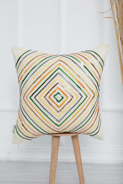 Geometric Sequined Pillow Cover, Decorative 18x18 Inches Throw Pillow, Modern Cushion Cover with Handicraft Accessories,K-290