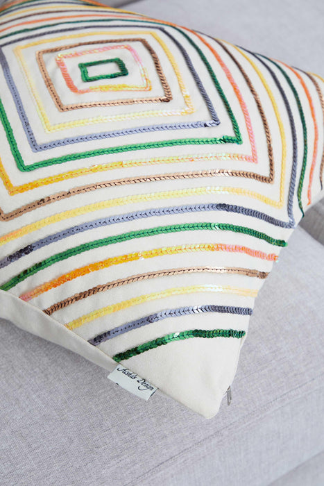 Geometric Sequined Pillow Cover, Decorative 18x18 Inches Throw Pillow, Modern Cushion Cover with Handicraft Accessories,K-290