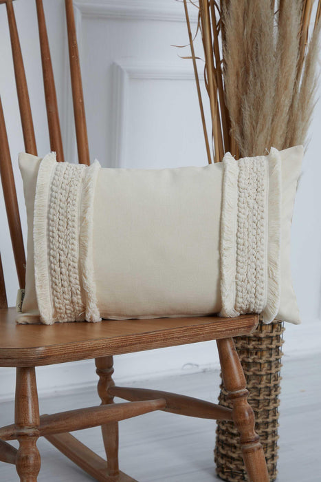 Decorative Ivory Throw Pillow Cover with Embriodery Knitting Work Details, 20x12 Inches Ivory Colour Pillow Cover with an Chic Design,K-291