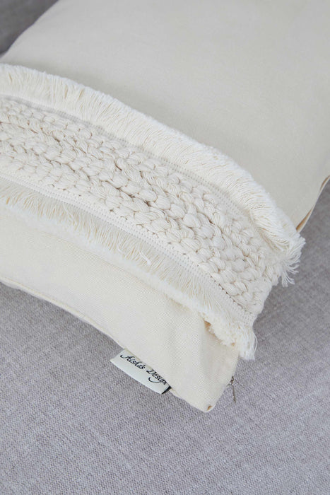 Decorative Ivory Throw Pillow Cover with Embriodery Knitting Work Details, 20x12 Inches Ivory Colour Pillow Cover with an Chic Design,K-291