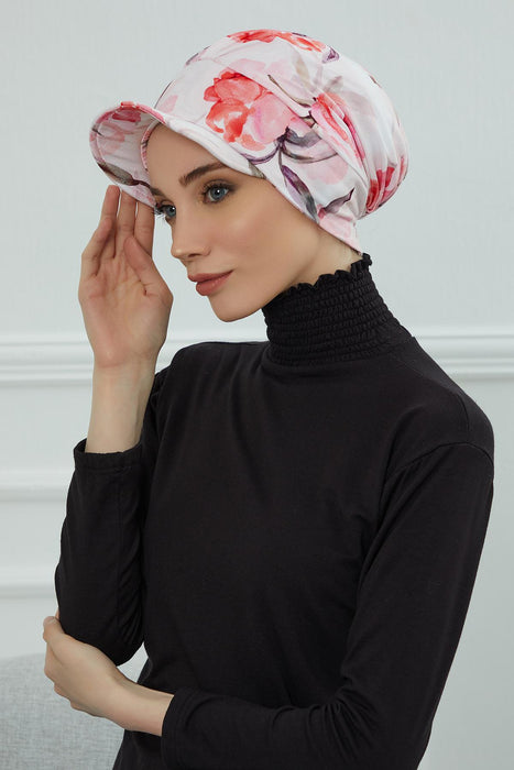 Newsboy Women's Cap Cancer Headwear Stylish Patterned Instant Turban Lightweight Plain Printed Cotton Visor Cap,B-30YD
