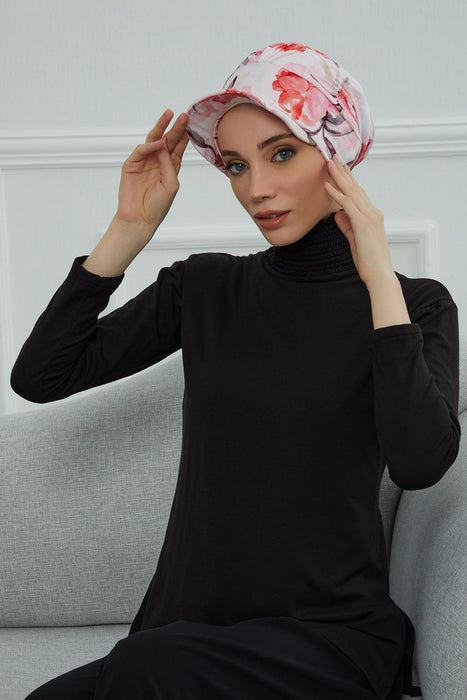 Newsboy Women's Cap Cancer Headwear Stylish Patterned Instant Turban Lightweight Plain Printed Cotton Visor Cap,B-30YD