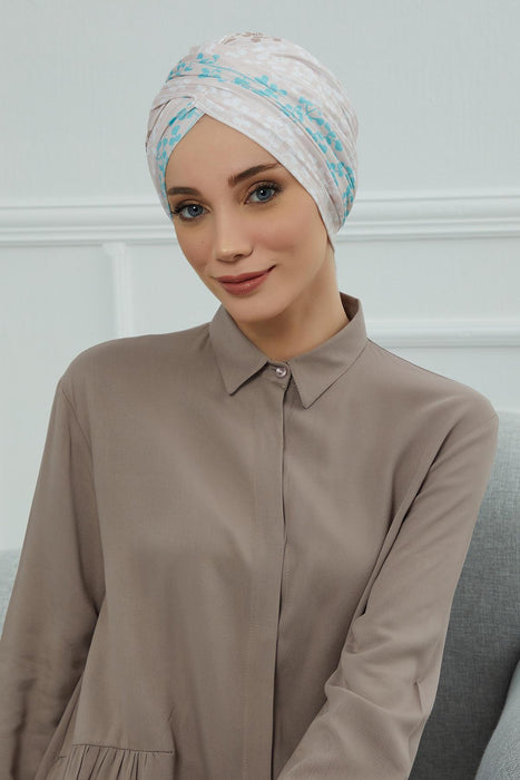 Printed Instant Turban for Women, 95% Cotton Pre-Tied Head Wrap, Lightweight Head Scarf Bonnet Cap with Beautiful Pattern Options,B-9YD