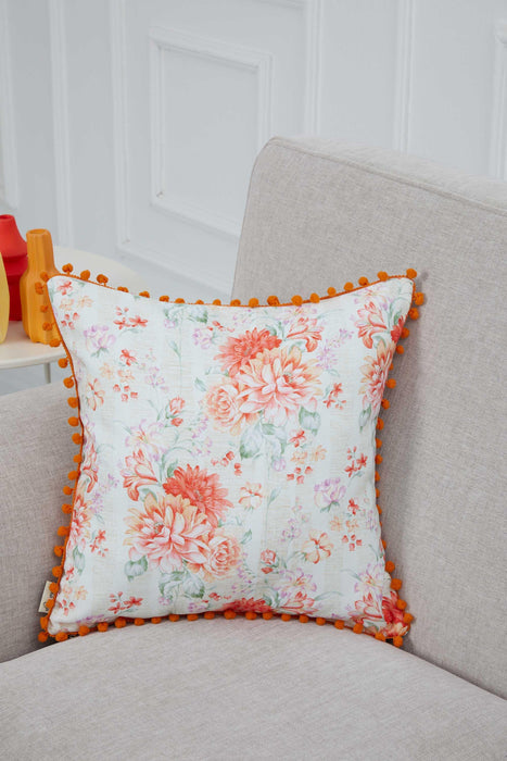 Boho Printed Pillow Cover with Pom-poms and Classy Pattern Options, 18x18 Inches Cushion Covers for Sofa and Couch,K-298