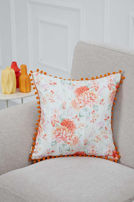 Boho Printed Pillow Cover with Pom-poms and Classy Pattern Options, 18x18 Inches Cushion Covers for Sofa and Couch,K-298